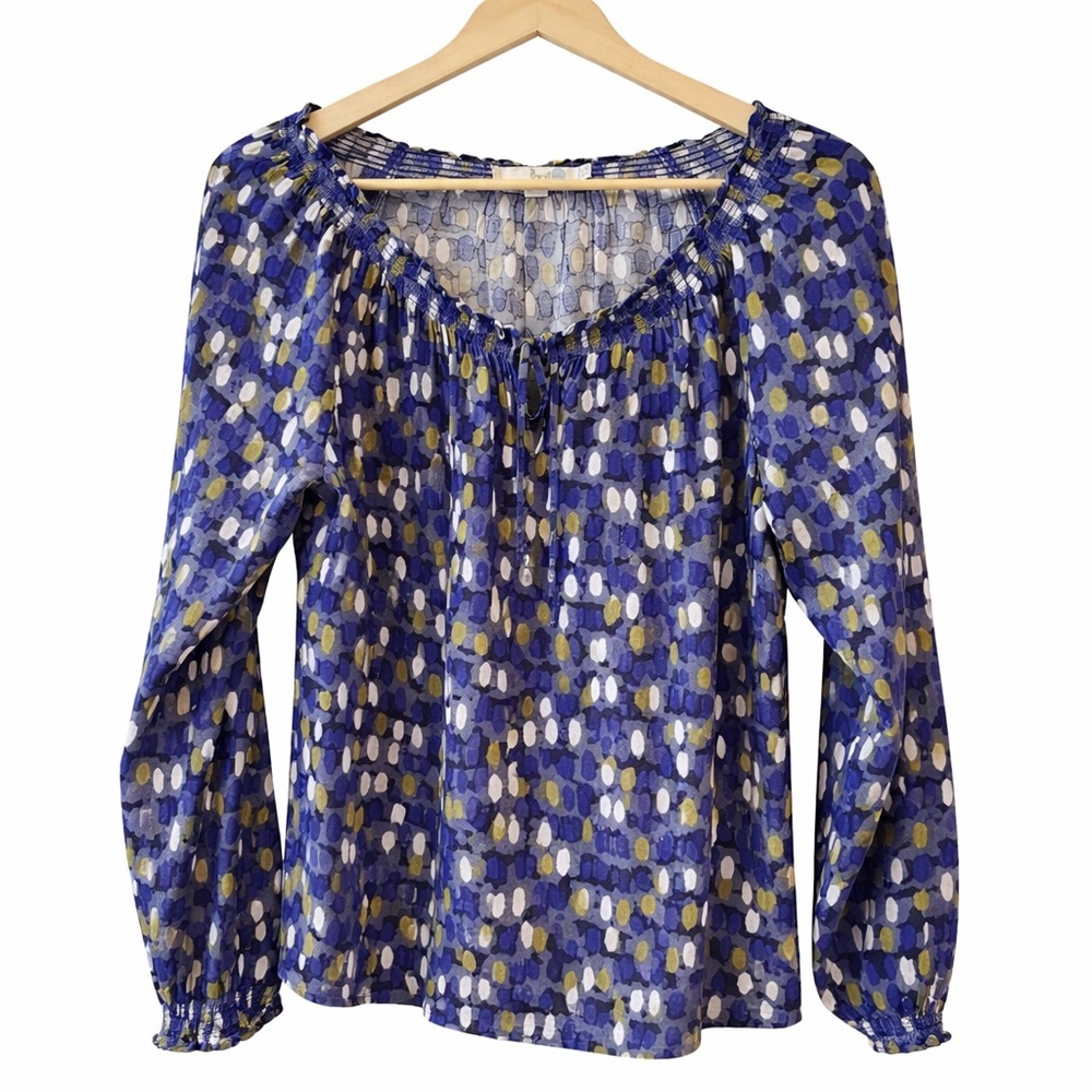Boden Printed Blouse Blue Multicolor Long Sleeve Size 8